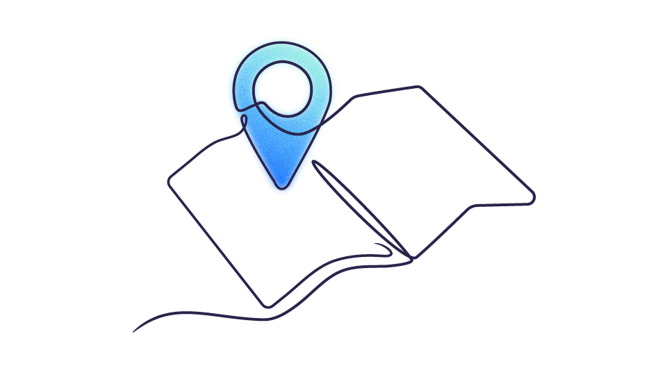 Illustration – Udfoldet kort med lokationsmarkering